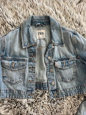 Zara Light Blue Cropped Denim Jacket